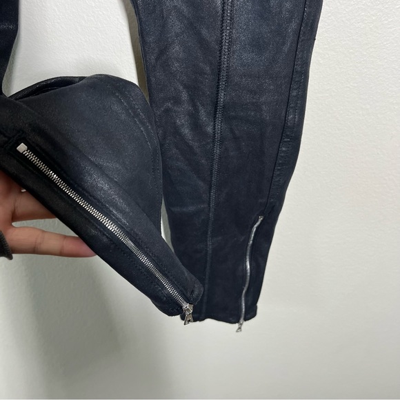 7 for all Mankind Black Faux Leather Pull On Leggings Pants Ankle Zipper - Picture 4 of 9